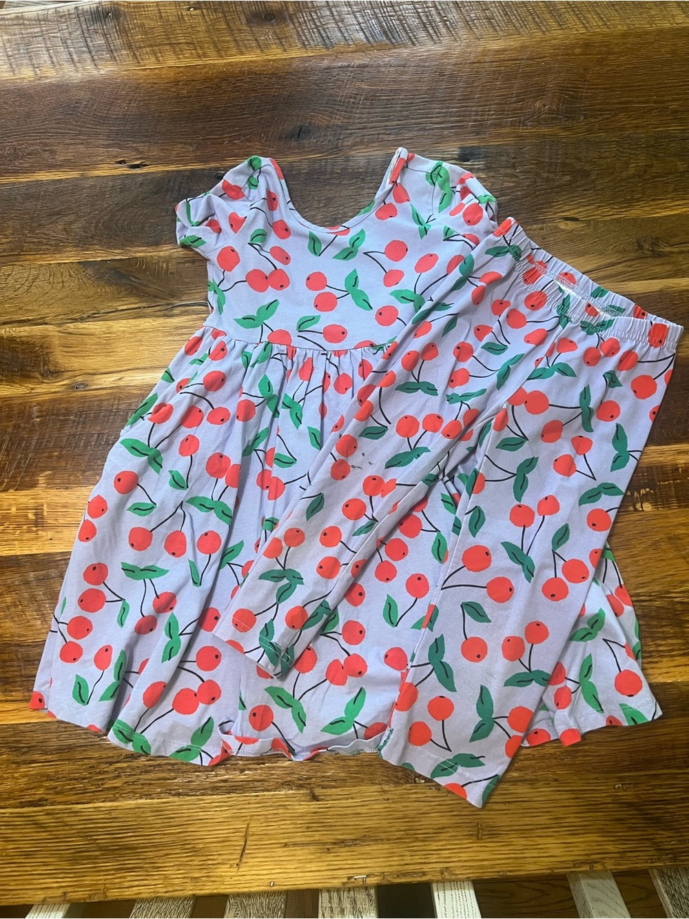 Hanna Andersson Lavender Cherry Print Dress & Leggings Set - Picture 2 of 7